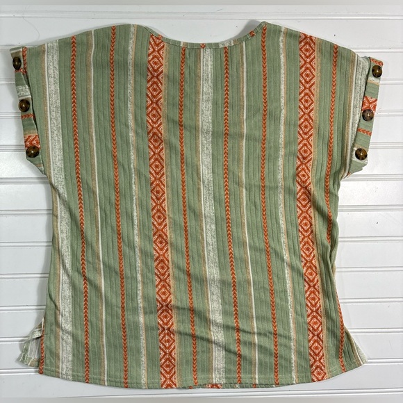 Anneliese Boho Stripe Knit Top Short Sleeve Shirt Women’s Size Small Green - Picture 14 of 15